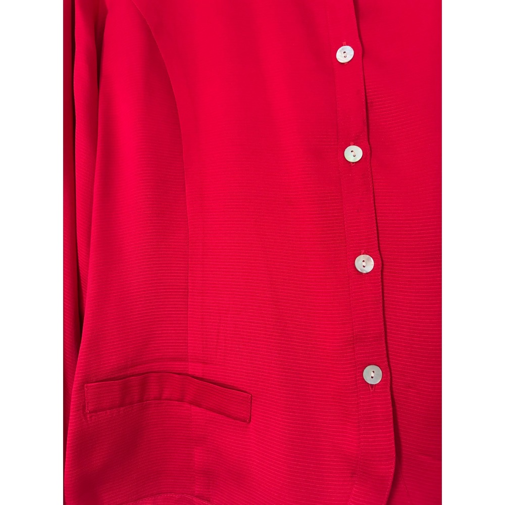 Vintage Alexandria Red Silk Blouse Button Front Ribbed Texture Top Size 10 - Picture 4 of 9